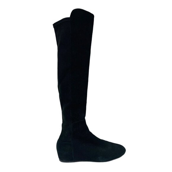 STUART WEITZMAN Black Suede Mainline QW92048 Knee-High Hidden Wedge Boots 8.5 - Picture 1 of 2